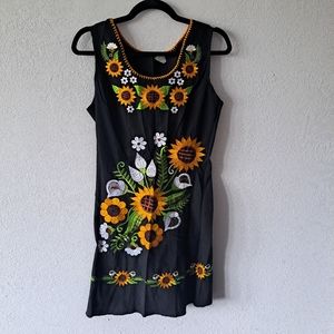 Dresses | Yellow Sunflower Embroidered Black Dress | Poshmark Dresses | Yellow Sunflower Embroidered Black Dress | Poshmark
